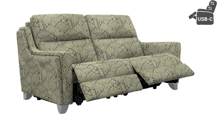 Parker Knoll Portland Large 2 Seat Recliner Headrest Lumbar USB Matira Moss Brushed Steel Leg